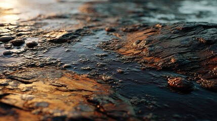 Coastal Rock Formation: Sunlit Textures and Dark Water