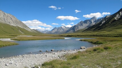 Serene Mountain Lake Landscape with Blue Sky
