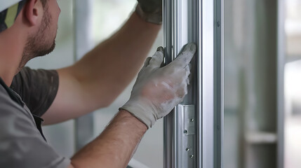 Worker Installing a Metal Frame
