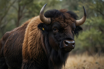 Close-up of Gaur with Muscular Build and Large Horns