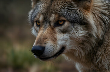 Obraz premium Gray Wolf with Silver Fur and Intense Gaze