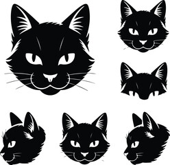 Cat Head Silhouette Set | Pet Animal Face Vector Minimal Cat Face Outline | Cute Kitty Head Clipart
