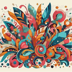 Fototapeta premium Vibrant abstract icon with colorful floral elements against beige background 