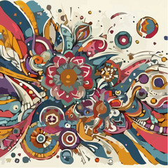 Colorful abstract icon with floral patterns and vibrant colors  