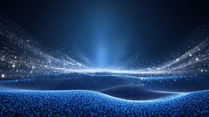 Serene Blue Particle Landscape: A Glowing, Dreamlike Digital Artwork