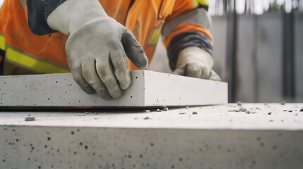 Construction Worker Handling Concrete Slab