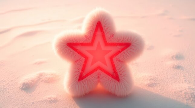 Fuzzy Pink Five Pointed Star Icon on Sand Background