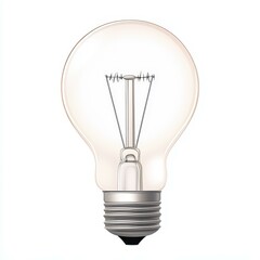 A realistic light bulb shines brightly, showcasing its details against a clean, white backdrop. Ideal for design projects.