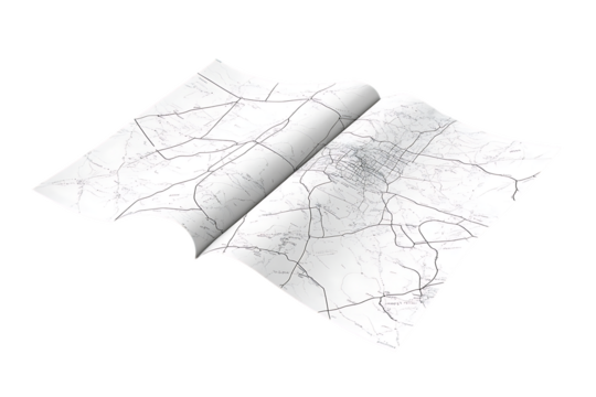 Abstract Rolled-Edge Map: Delicate Lines on White, Curled Paper Detail.
