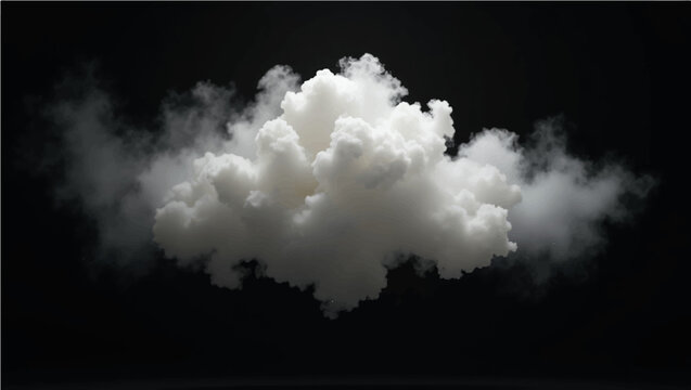 Vector illustration of a single, white, puffy cloud centered horizontally against a solid black background. The cloud has irregular, soft edges that appear somewhat transparent and dissipate outwards.