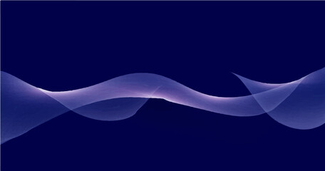 Create a vector illustration of smooth, flowing abstract waves in shades of blue, purple, and pink on a dark background. The waves should have a translucent appearance with a gradient effect, 