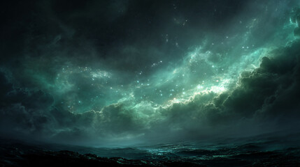 Eerie Green and Black Mist Galaxy, Space photography, Universe, Nebulae