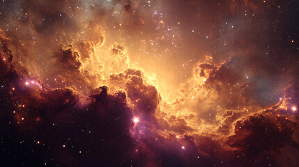 Dreamy Gold and Amber Shimmering Stars, Space photography, Universe, Nebulae