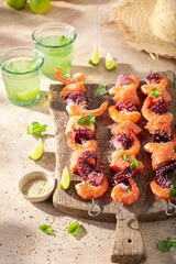 Ingredients for roasted skewer made of mediterranean food.