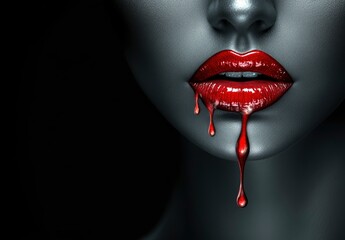 Fototapeta premium Crimson Lips: A Dramatic Close-up of Melted Red Lipstick