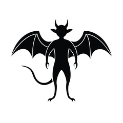 Demon with Wings and Tail Silhouette