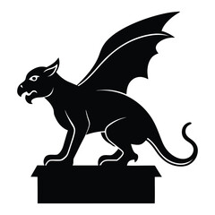 Gargoyle Perched on Rooftop Silhouette
