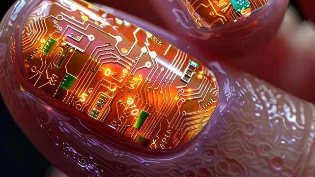 Embrace the fusion of technology and fashion with semiconductor nail art, Ai Generated.