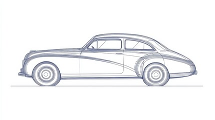 Fototapeta premium Continuous one line drawing of a vintage car, one line car icon vector background. Simple line drawing of an old vintage car.