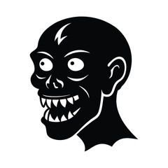 Zombie Head Silhouette on White Background