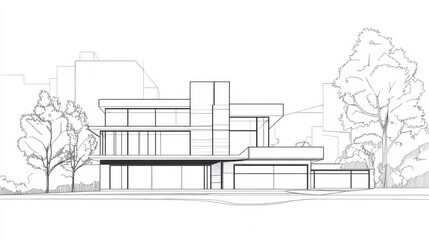 Continuous one line drawing of luxury house construction building at city. Home property architecture hand drawn minimalist concept