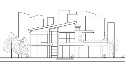 Continuous one line drawing of luxury house construction building at city. Home property architecture hand drawn minimalist concept