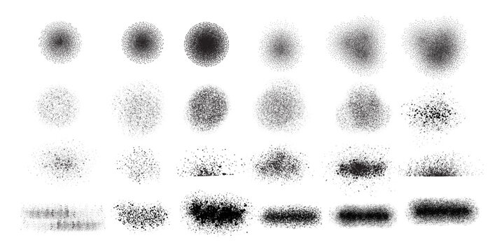 Big Collection Halftone grain scatter brushes . Noise vanishing. Grunge texture. Spray dots. Creative artistic brush collection. Basic kit. Ink paint strokes. Vector illustration Spray