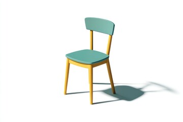 Modern Minimalist Chair with Teal and Yellow Accents Isolated on White Background for Design a
