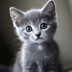 Fototapeta premium Adorable gray kitten with bright eyes, soft fur, and playful expression