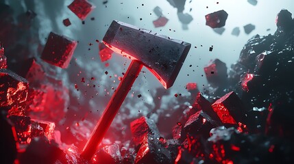 Powerful hammer impact on dark material
