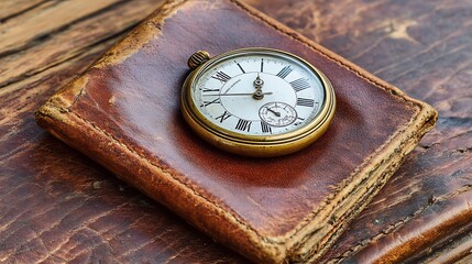 Antique Pocket Watch on Leather Journal