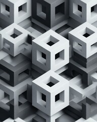 Fototapeta premium Monochromatic abstract 3D cube art with depth & perspective. The texture is slightly rough and industrial for a modern aesthetic.
