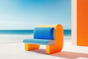 Modern Abstract Chair by the Ocean with Vibrant Colors and Minimalist Design for Relaxation and