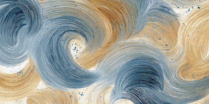 Abstract art featuring textured swirling patterns in hues of blue and gold, creating a dynamic and visually engaging composition.