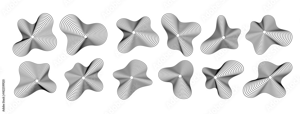 Poster Wave Organic Shape Abstract Lines. Vector Ripple Circles - Sound Wave Pattern. Music Pulse Effect