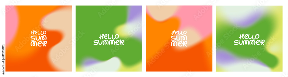 Poster Abstract Summer Gradient Background. Color Fluid Green and Orange Gradation. Vector Wave Shape Aura Gradient