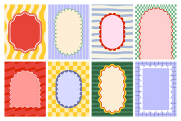Wavy Scallop Frames. Wave Border Shapes with Scalloped Edges. Vector Retro Patterns with Cute Colored Frames