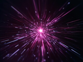 Fototapeta premium Abstract light trails converge towards a central bright point, creating a sense of speed and motion within a dark backdrop.