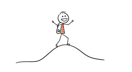 stick figure hiking with backpack with Hand-Drawn Style, White Background