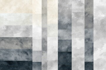 Fototapeta premium An abstract arrangement of rectangles evokes a serene and cloudy atmosphere, rendered in calming shades of light greys and whites. 