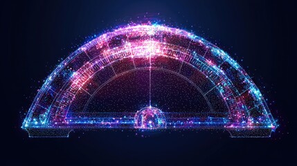 Neon Protractor, Glowing Geometric Abstract Art