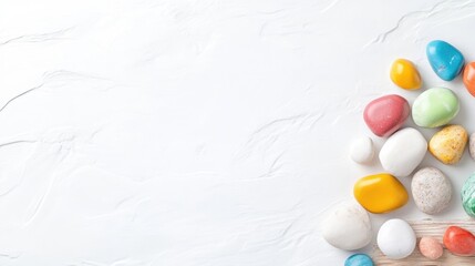 Vibrant colored stones on white surface
