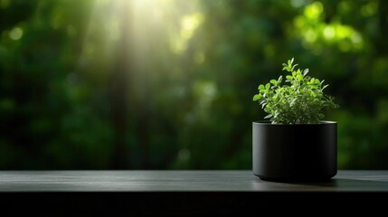 Small plant in pot, sunlight