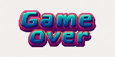 Fight "Game Over" text effect in bold pixel art style with retro video game elements