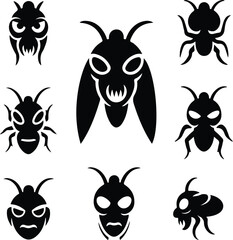 Fly Head Silhouette Vector | Insect Face Icon Set Fly Head Outline Clipart | Bug Silhouette Isolated
