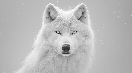 Fototapeta premium Majestic snow-white wolf with piercing eyes in a high-key studio-style portrait 