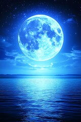 Blue moon over tranquil sea
