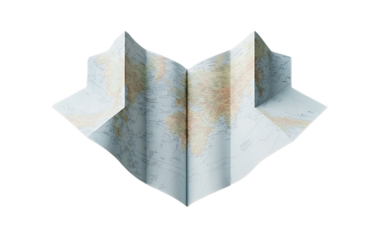 Folded Paper Map, Abstract Heart Shape, Topography Detail, Washed Out Colors, Isolated.