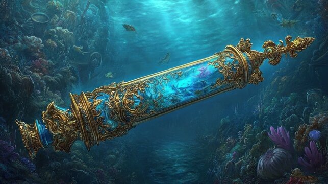 Ornate underwater vessel containing mystical creatures.