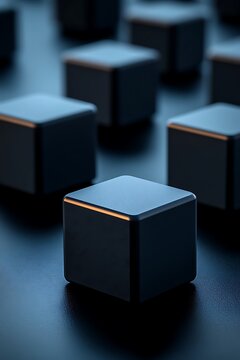 Elegant dark cubes pattern with golden line, a subtle geometric design
